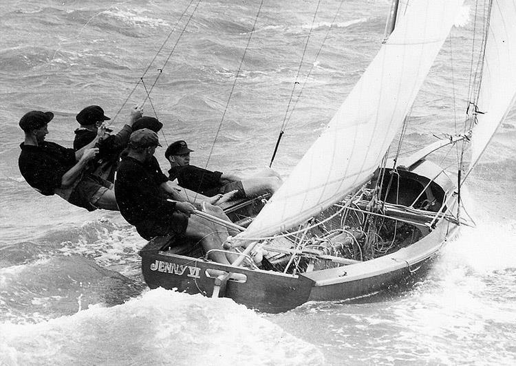 1956 JJ Giltinan World champion Jenny VI, skippered by Norman Wright Jr photo copyright Frank Quealey taken at Australian 18 Footers League and featuring the 18ft Skiff class