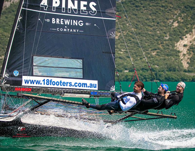 The Oak Double Bay-4 Pines in action on Lake Garda, Italy in July 2019 photo copyright Hartas Productions taken at Australian 18 Footers League and featuring the 18ft Skiff class