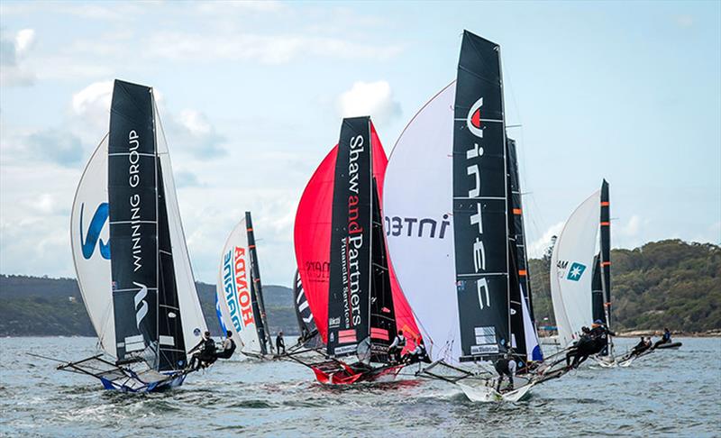Honda Marine and Maresk (NZL) - 18ft skiffs - JJ Giltinan Championship - March 17, 2020 - Day 3 - Sydney Harbour photo copyright Michael Chittenden taken at Australian 18 Footers League and featuring the 18ft Skiff class