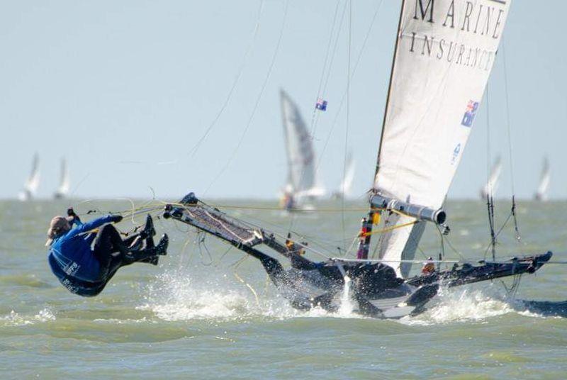 A splicing issue during the Milang Goolwa Freshwater Classic photo copyright Brian Outram taken at Milang Regatta Club and featuring the 18ft Skiff class