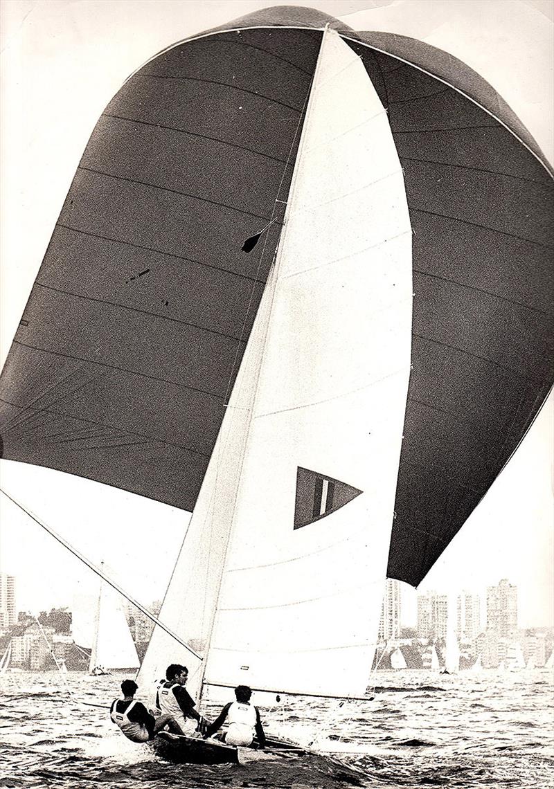 Thomas Cameron under her big spinnaker on Sydney Harbour photo copyright Frank Quealey taken at Australian 18 Footers League and featuring the 18ft Skiff class