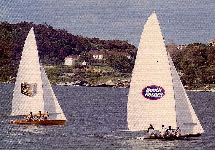 Booth Holden and Century Battery work into Rose Bay photo copyright Frank Quealey taken at Australian 18 Footers League and featuring the 18ft Skiff class