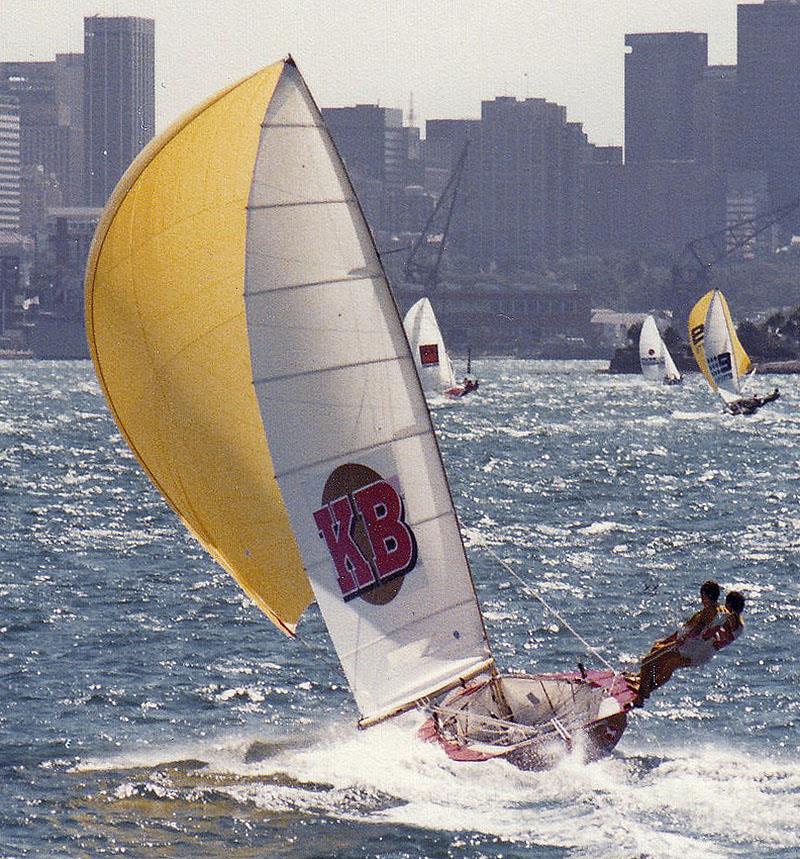 Michael Coxon driving KB back in the day photo copyright Frank Quealey taken at Australian 18 Footers League and featuring the 18ft Skiff class
