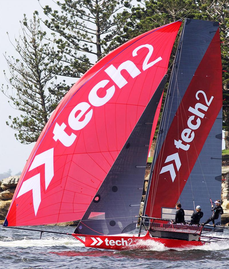 The tech2 team on a South-East spinnaker run near Shark Island photo copyright Frank Quealey taken at Australian 18 Footers League and featuring the 18ft Skiff class