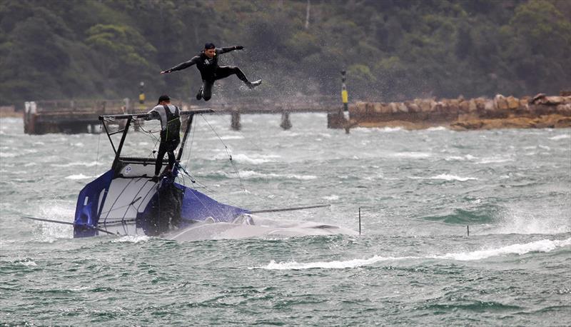 Abandon ship - 18ft Skiff NSW Championship Race 2 - photo © Frank Quealey