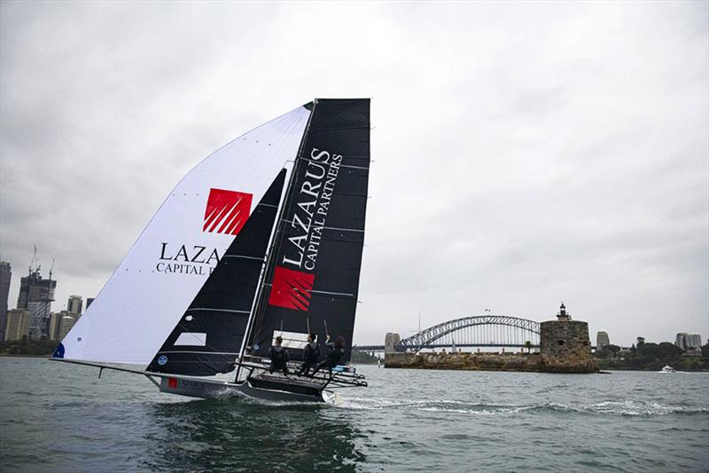 Lazarus Capital Partners shows her paces on Sydney Harbour at the official launch photo copyright Mark O'Meally taken at Australian 18 Footers League and featuring the 18ft Skiff class