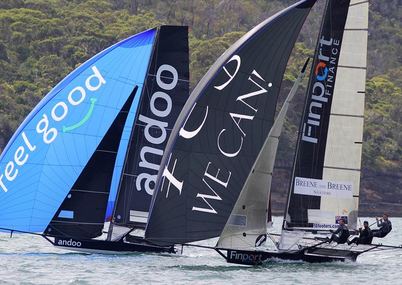 Andoo and Finport Finance on the first spinnaker run in Race 4 photo copyright Frank Quealey taken at Australian 18 Footers League and featuring the 18ft Skiff class