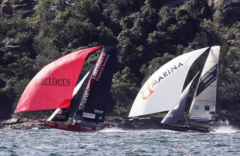 The old and new together, Tim was in the bow of Shaw and Partners in this image from the 2019-2020 Season photo copyright Frank Quealey taken at Australian 18 Footers League and featuring the 18ft Skiff class