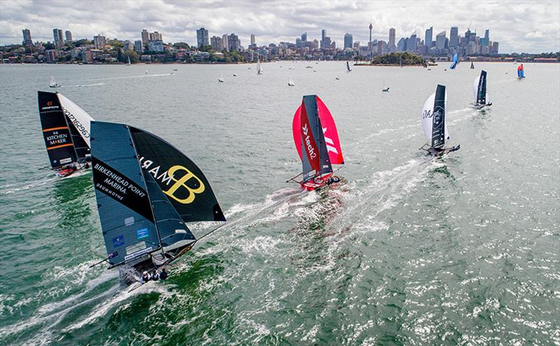 View from the drone photo copyright Frank Quealey taken at Australian 18 Footers League and featuring the 18ft Skiff class