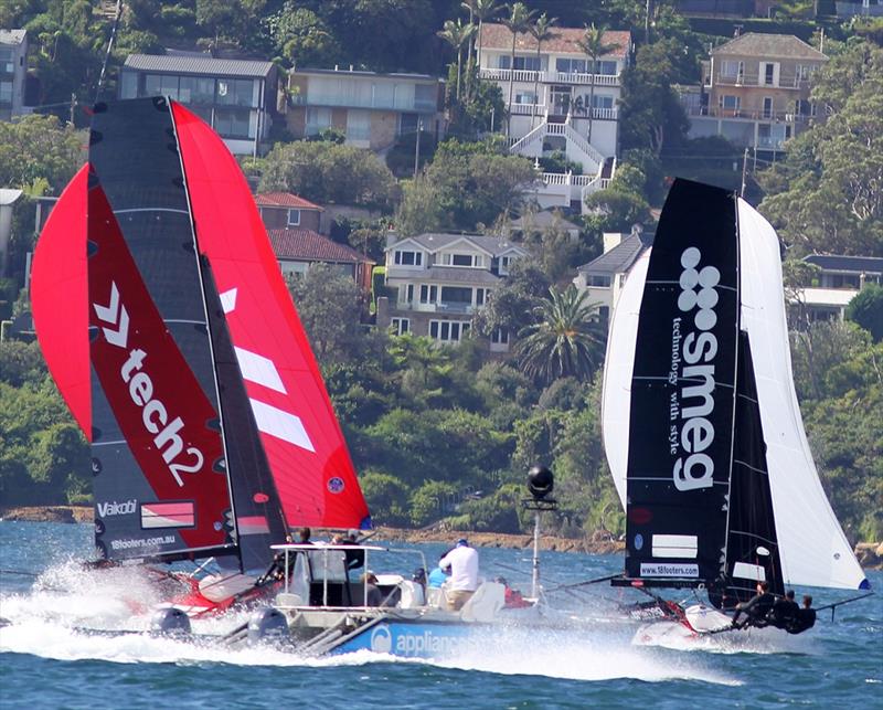 Two contenders for the Australian Championship title with the live stream video team on hand to capture all the action photo copyright Frank Quealey taken at Australian 18 Footers League and featuring the 18ft Skiff class