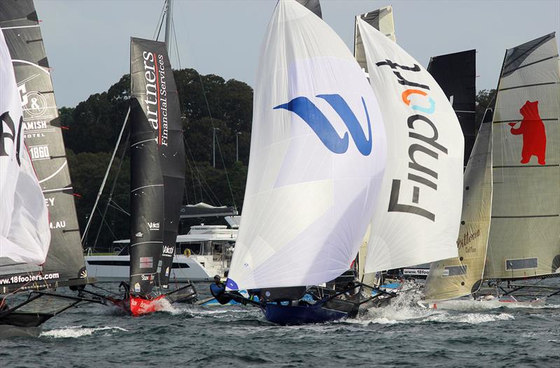 18ft Skiff Supercup: Charge down the first spinnaker run in Race 2 photo copyright Frank Quealey taken at Australian 18 Footers League and featuring the 18ft Skiff class