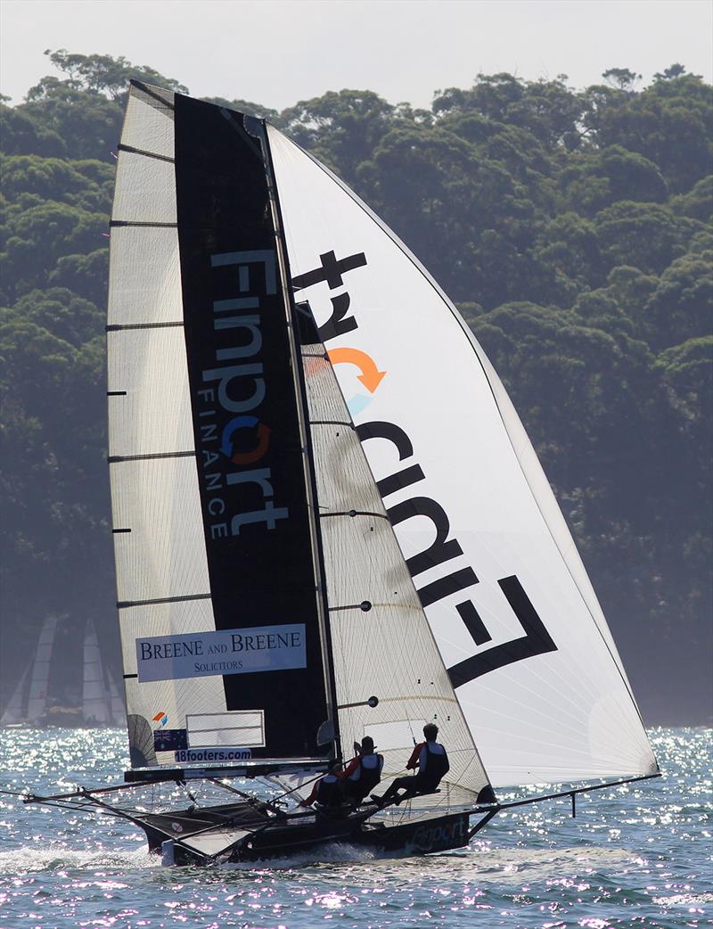 Finport Finance was fast under spinnaker throughout race 15 of the 18ft Skiff Club Championship photo copyright Frank Quealey taken at Australian 18 Footers League and featuring the 18ft Skiff class