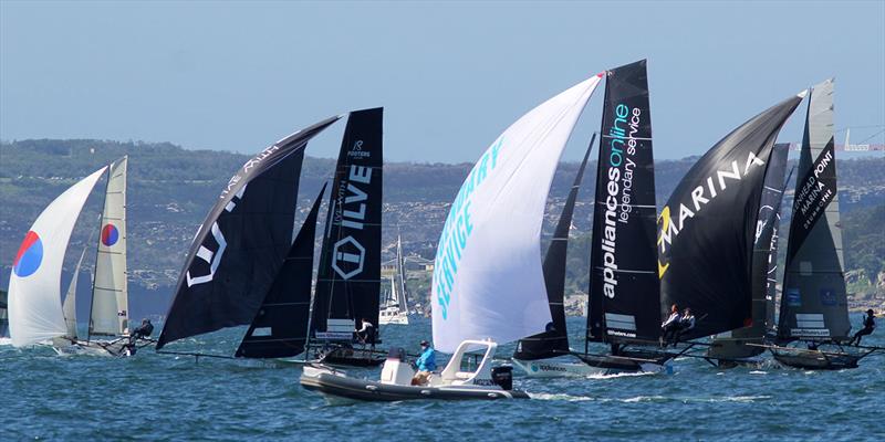 Spinnaker run to Robertson Point during race 15 of the 18ft Skiff Club Championship - photo © Frank Quealey