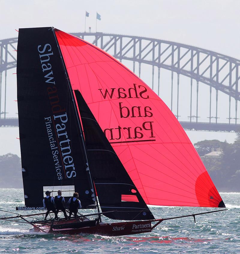 Shaw and Partners and Sydney Harbour Bridge - 18ft Skiffs: Spring Championship photo copyright Frank Quealey taken at Australian 18 Footers League and featuring the 18ft Skiff class