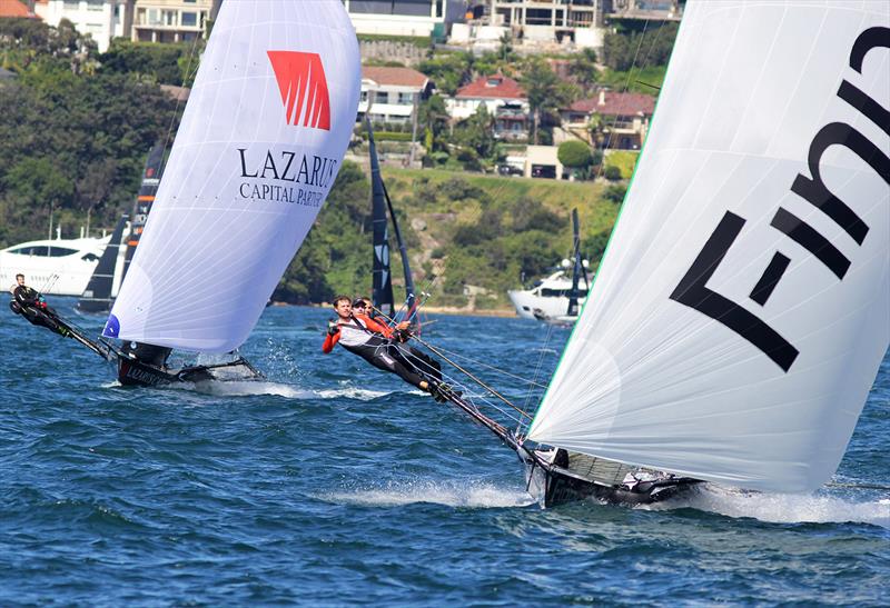 18ft Skiff Club Championship Race 1: Two of the teams in the top group throughout the race photo copyright Frank Quealey taken at Australian 18 Footers League and featuring the 18ft Skiff class
