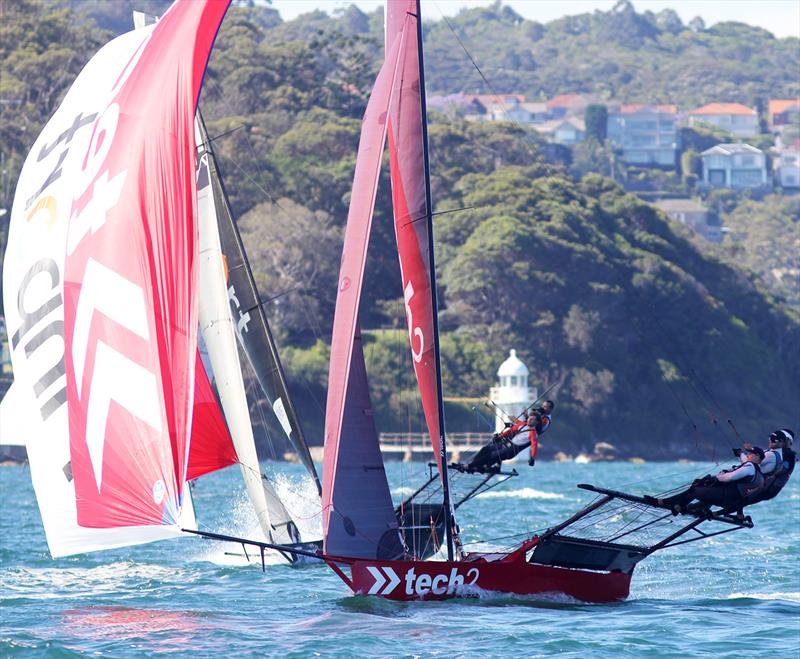 18ft Skiff Club Championship Race 1: Tech2 gets the victory in the last few metres of the course photo copyright Frank Quealey taken at Australian 18 Footers League and featuring the 18ft Skiff class