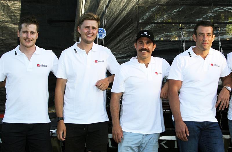 Lazarus Capital Partners Dale with the team, from left Jeronimo Harrison, Cam Gundy and Marcus Ashley-Jones photo copyright Frank Quealey taken at Australian 18 Footers League and featuring the 18ft Skiff class