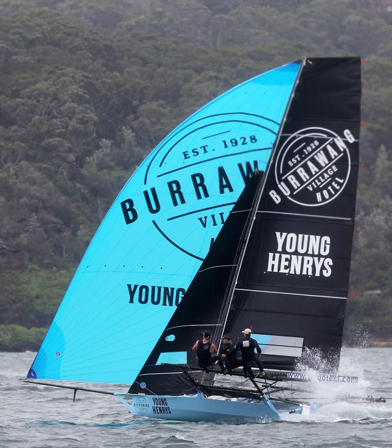 18ft Skiff NSW Championship Race 2: Burrawang-Young Henrys going into the bottom mark at Athol Bay East photo copyright Frank Quealey taken at Australian 18 Footers League and featuring the 18ft Skiff class
