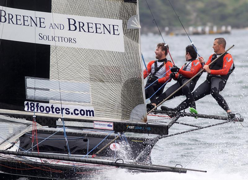 18ft Skiff NSW Championship Race 2: Finport Finance crew on the second run into Obelisk Bay - photo © Frank Quealey