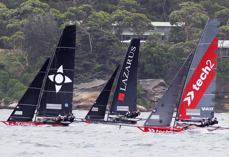 18ft Skiff NSW Championship Race 2: Race for the lead on the leg back to Rose Bay on the first lap of the course photo copyright Frank Quealey taken at Australian 18 Footers League and featuring the 18ft Skiff class