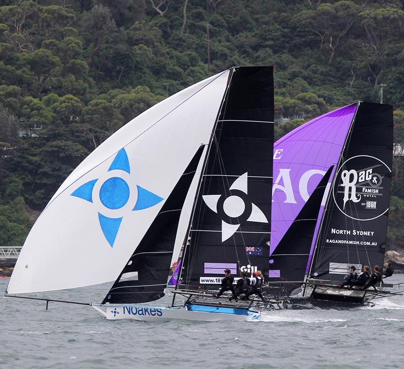 Close spinnaker action on the run into Taylor Bay - 18ft Skiff NSW Championship on Sydney Harbour - Race 3 photo copyright Frank Quealey taken at Australian 18 Footers League and featuring the 18ft Skiff class