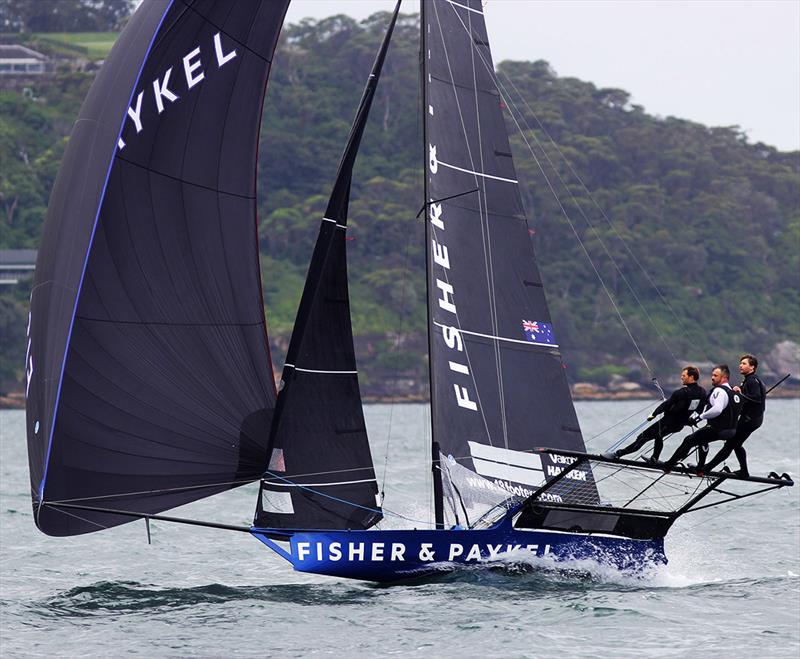 Consistent performer Fisher and Paykel in fourth place in the 18ft Skiff NSW Championship on Sydney Harbour - Race 3 photo copyright Frank Quealey taken at Australian 18 Footers League and featuring the 18ft Skiff class