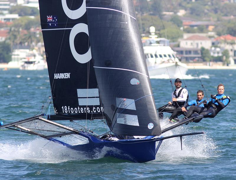 Andoo's crew have eyes for the leaders as they chase Yandoo - 18ft Skiff NSW Championship race 4 - photo © Frank Quealey