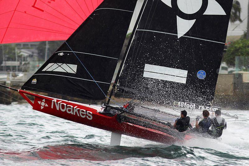 Noakesailing flys on the run into Rose Bay - 18ft Skiff NSW Championship race 5 photo copyright Frank Quealey taken at Australian 18 Footers League and featuring the 18ft Skiff class