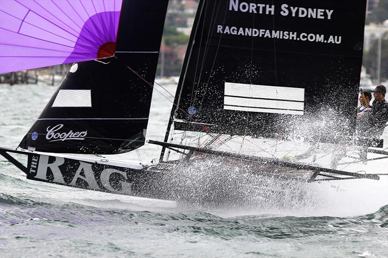 The Rag racing to the bottom mark in Rose Bay photo copyright Frank Quealey taken at Australian 18 Footers League and featuring the 18ft Skiff class