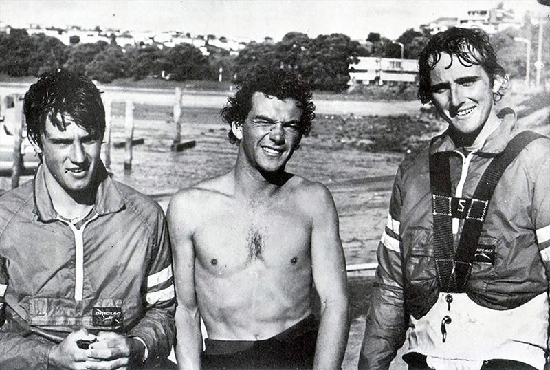 Color 7 crew at 1977 worlds, from left, Iain Murray, Ian Souter, Shane Corbett - JJ Giltinan World 18ft Skiff Championship photo copyright Bob Ross taken at Australian 18 Footers League and featuring the 18ft Skiff class