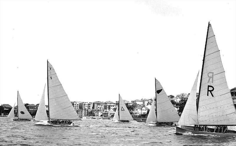 Myra Too leads the fleet during the 1951 World Championship photo copyright Archive taken at Australian 18 Footers League and featuring the 18ft Skiff class