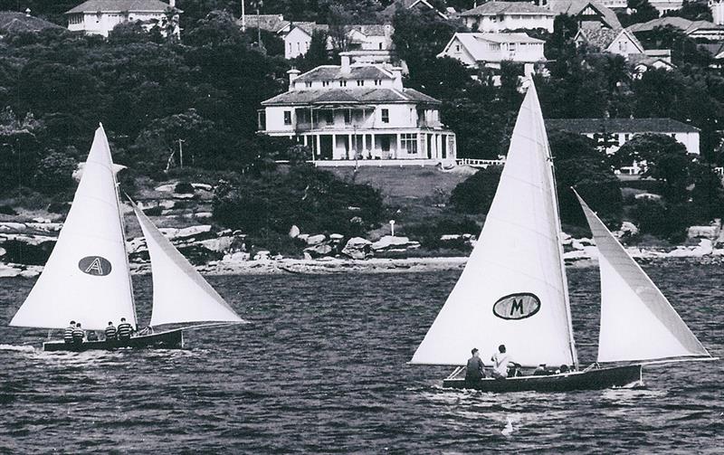 Myra Too (Bill Barnett) and Ajax (Don Barnett) work into Rose Bay photo copyright Archive taken at Australian 18 Footers League and featuring the 18ft Skiff class