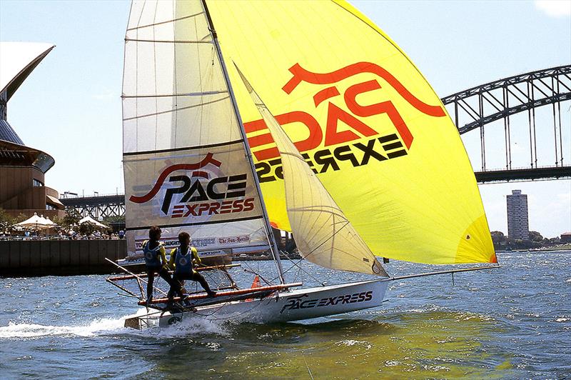 Pace Express, skippered by David Witt during the 1991-92 season photo copyright Archive taken at Australian 18 Footers League and featuring the 18ft Skiff class