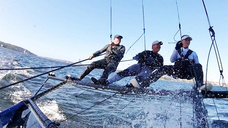 Richard at the helm with Jenna in the bow on their 18 footer ride together - Fisher & Paykel photo copyright Australian 18 Footers League taken at Australian 18 Footers League and featuring the 18ft Skiff class