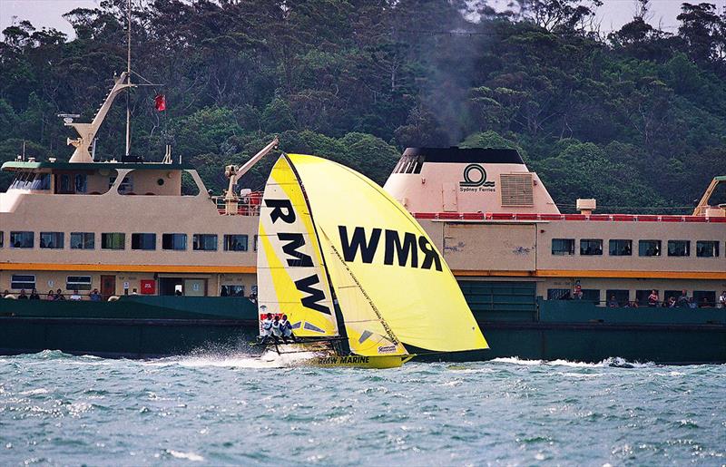 RMW Marine takes on a Sydney Harbour ferry - JJ Giltinan World Championship photo copyright Frank Quealey taken at Australian 18 Footers League and featuring the 18ft Skiff class