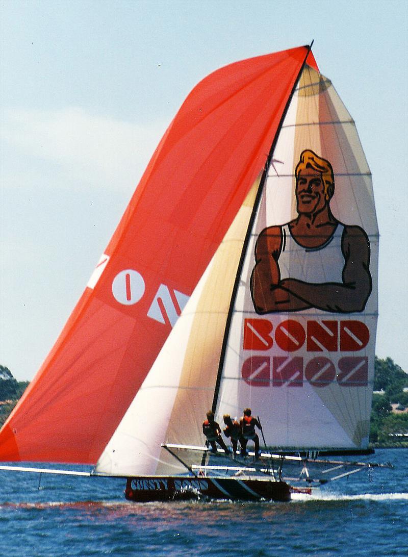 Chesty Bond with the 45ft mast in 1987 photo copyright Frank Quealey taken at Australian 18 Footers League and featuring the 18ft Skiff class