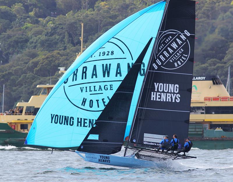 Burrawang-Young Henrys led the fleet early in the race - 18ft Skiff Spring Championship race 1 photo copyright Frank Quealey taken at Australian 18 Footers League and featuring the 18ft Skiff class