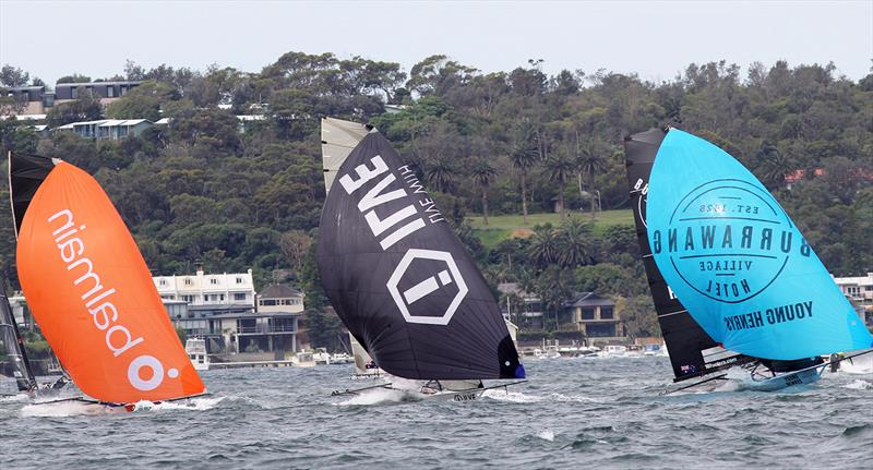 Spinnakers from the top mark during 18ft Skiff Spring Championship Race 3 - Mick Scully Memorial Trophy - photo © Frank Quealey