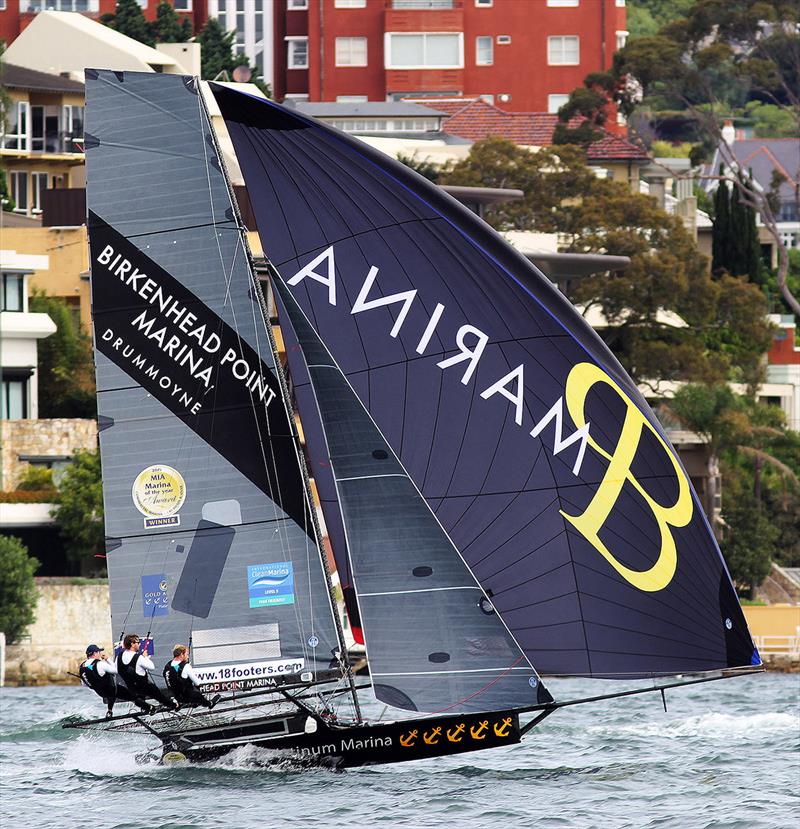 Birkenhead Point Marina on the way to victory last Sunday - Spring Championship photo copyright Frank Quealey taken at Australian 18 Footers League and featuring the 18ft Skiff class