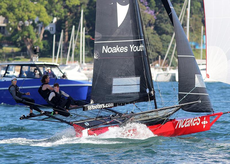 Winners cross the finish line - 18ft Skiff Spring Championship photo copyright Frank Quealey taken at Australian 18 Footers League and featuring the 18ft Skiff class