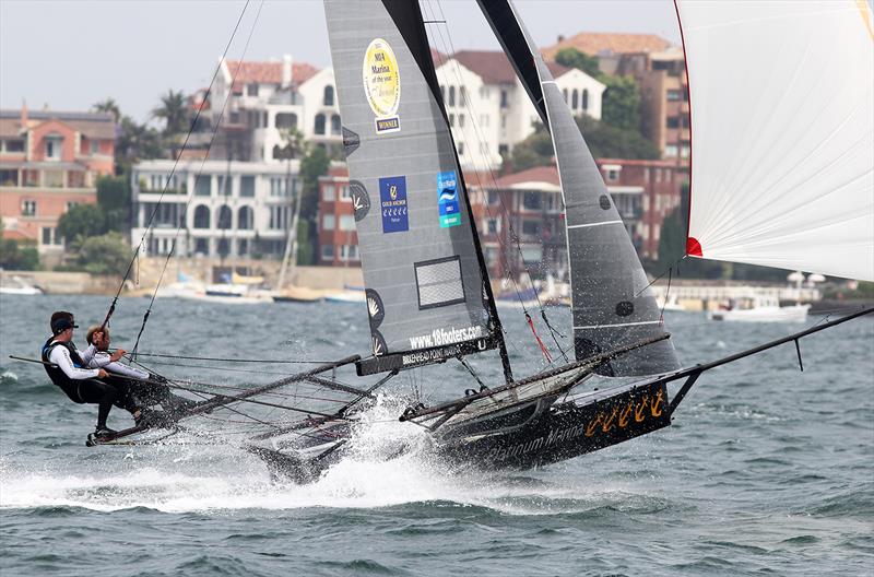 Action down the second spinnaker run during Race 5 of the 18ft Skiff Spring Championship - photo © Frank Quealey