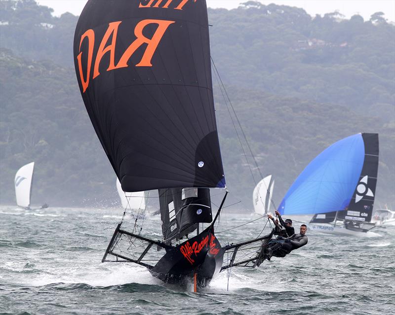 The Rag and Famish Hotel heads for the finish line to win Race 5 of the 18ft Skiff Spring Championship - photo © Frank Quealey