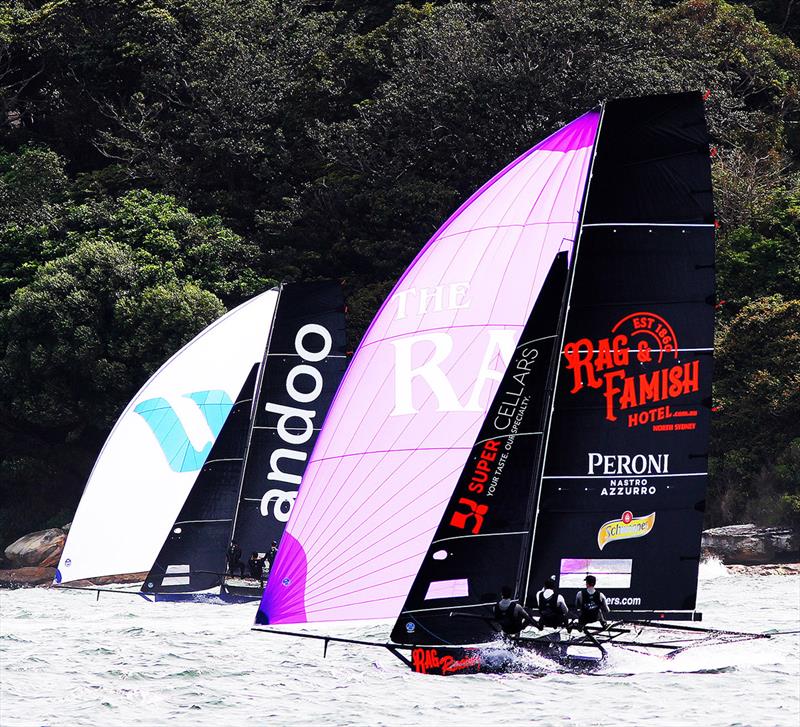 Andoo and Rag and Famish Hotel in the type of action we're likely to see on Sunday photo copyright Frank Quealey taken at Australian 18 Footers League and featuring the 18ft Skiff class