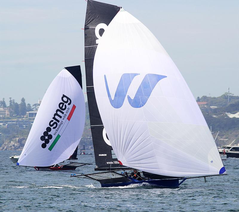 Andoo leads Smeg in light wind last Sunday - 2022-23 NSW Championship photo copyright Frank Quealey taken at Australian 18 Footers League and featuring the 18ft Skiff class