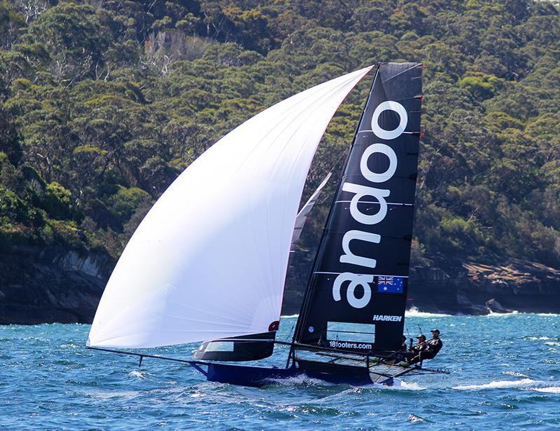 Andoo leads the fleet down the centre of the course on the second lap - NSW 18ft skiff Championship photo copyright Frank Quealey taken at Australian 18 Footers League and featuring the 18ft Skiff class
