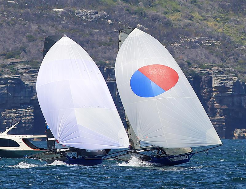 Yandoo leads Andoo on the run from the top mark on lap one - NSW 18ft skiff Championship - photo © Frank Quealey