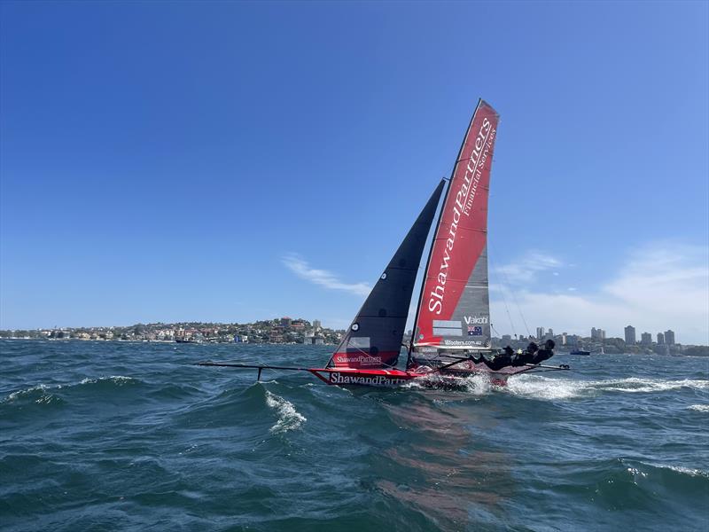 Shaw and Partners during Race 3 of the NSW 18ft Skiff Championship photo copyright Frank Quealey taken at Australian 18 Footers League and featuring the 18ft Skiff class