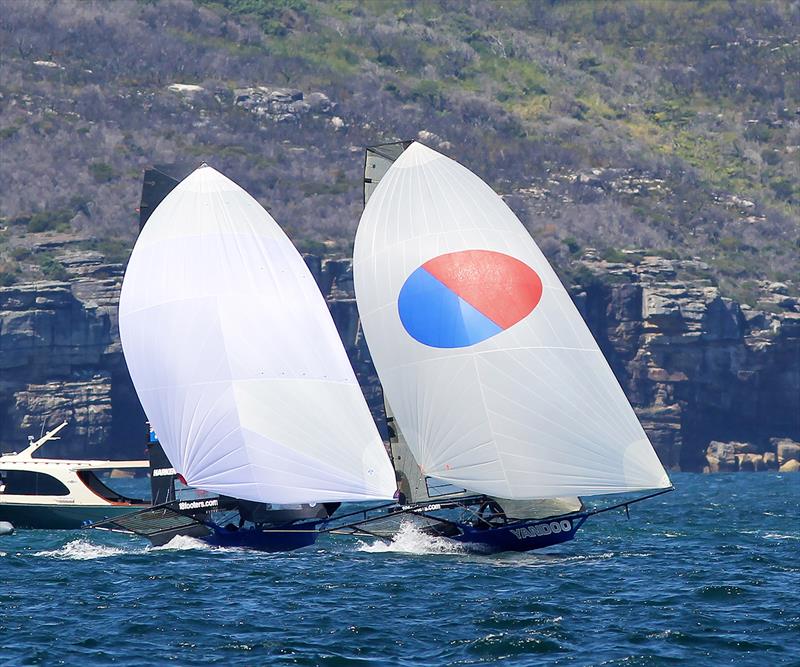 Yandoo and Andoo battle it out in Race 2 of the NSW 18ft Skiff Championship - photo © Frank Quealey