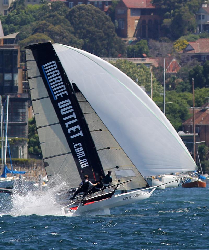 Marine Outlet first up for new sponsor in 2022-23 NSW 18ft Skiff Championship Race 4 photo copyright Frank Quealey taken at Australian 18 Footers League and featuring the 18ft Skiff class