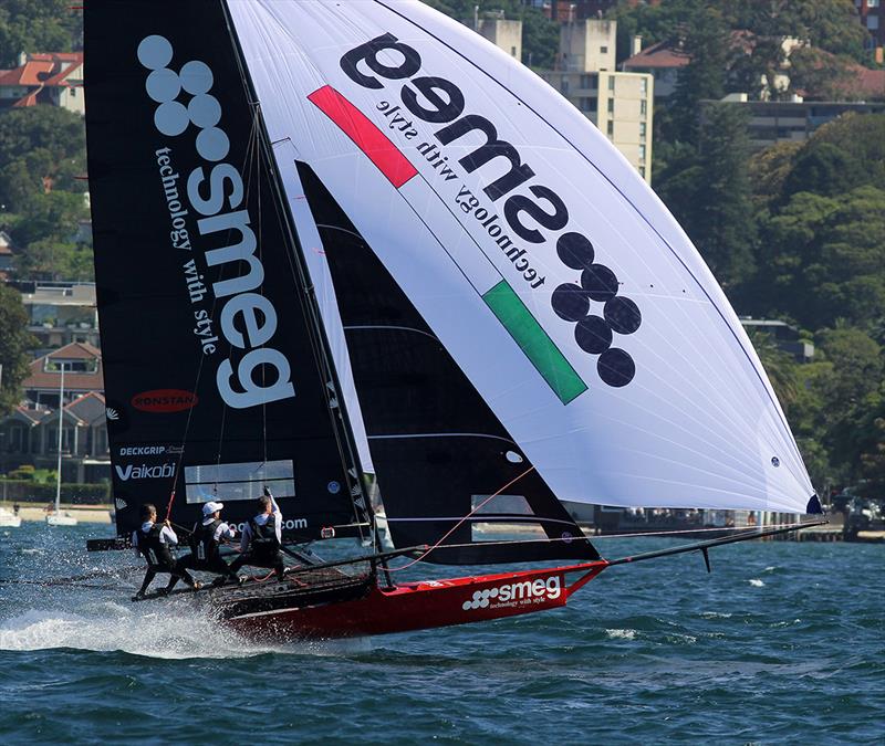 Smeg races to the finish line a winner last Sunday photo copyright Frank Quealey taken at Australian 18 Footers League and featuring the 18ft Skiff class